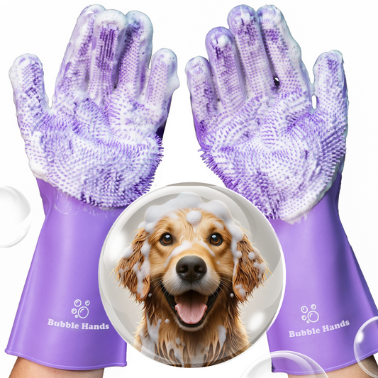 Dog Washing Gloves with Bristle Scrubbers, Reusable Silicone Gloves Ideal for Pet Bathing, Massaging & Grooming