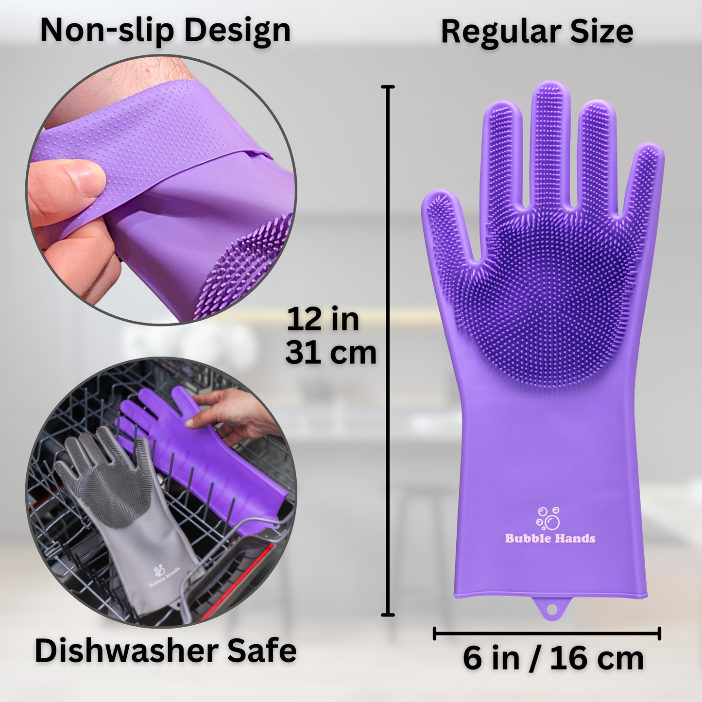 Dog Washing Gloves with Bristle Scrubbers, Reusable Silicone Gloves Ideal for Pet Bathing, Massaging & Grooming