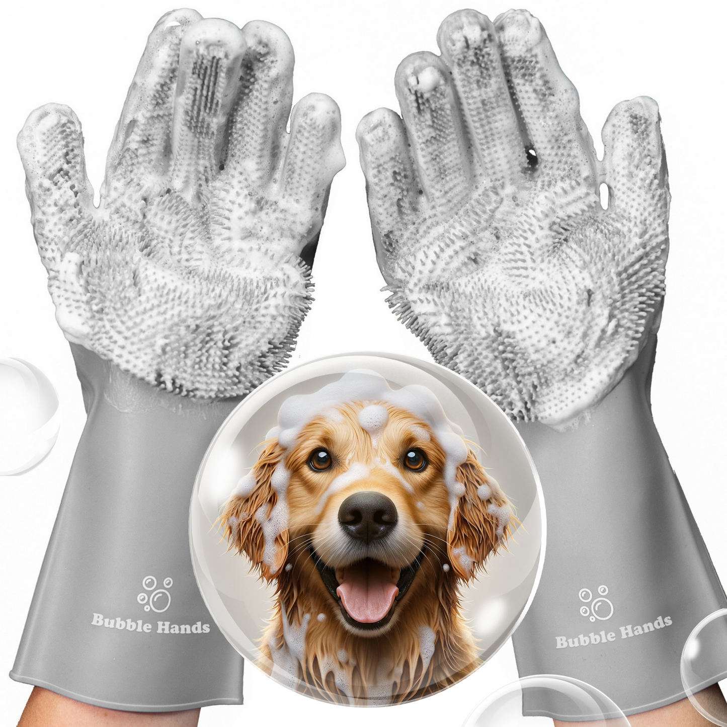 Dog Washing Gloves with Bristle Scrubbers, Reusable Silicone Gloves Ideal for Pet Bathing, Massaging & Grooming