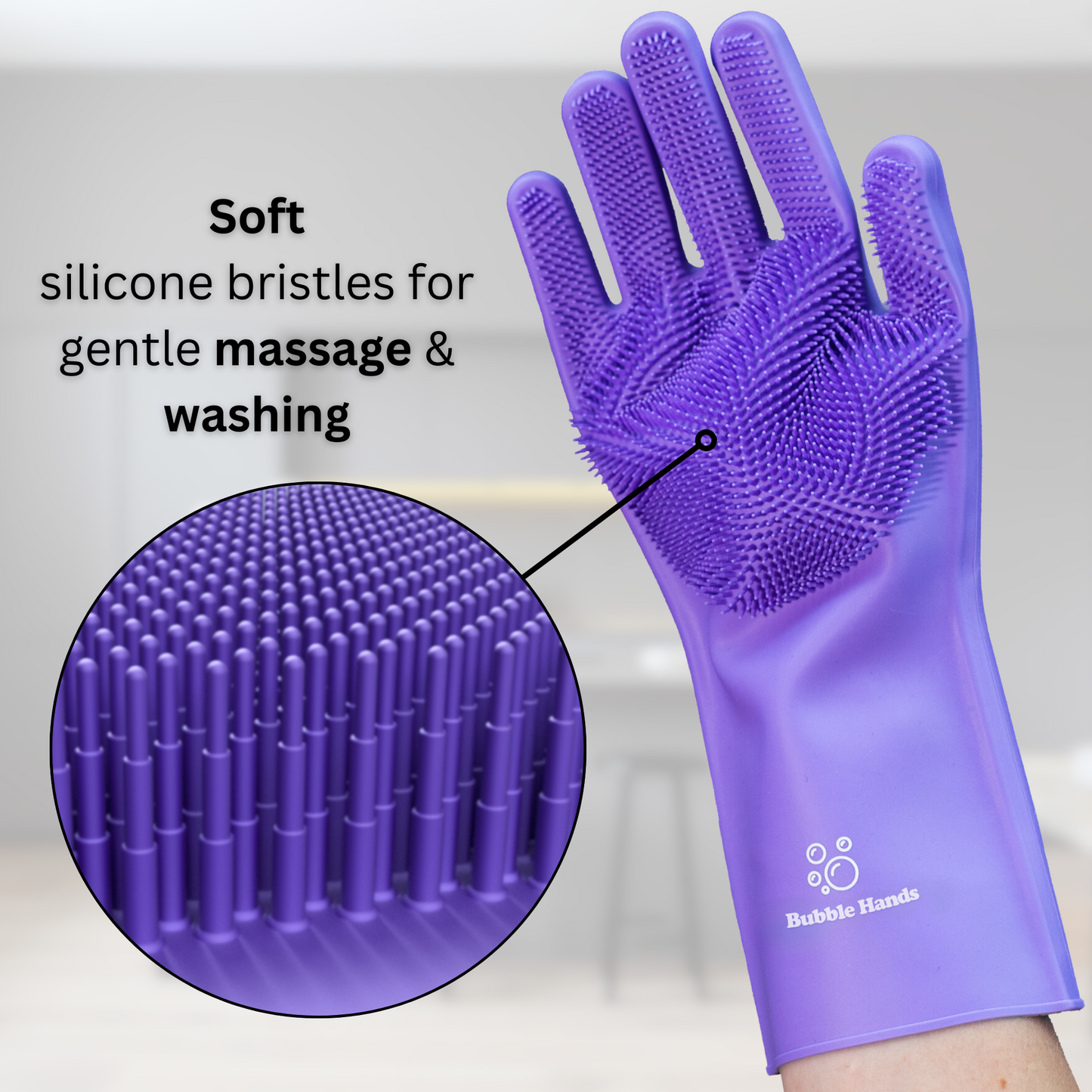 Dog Washing Gloves with Bristle Scrubbers, Reusable Silicone Gloves Ideal for Pet Bathing, Massaging & Grooming