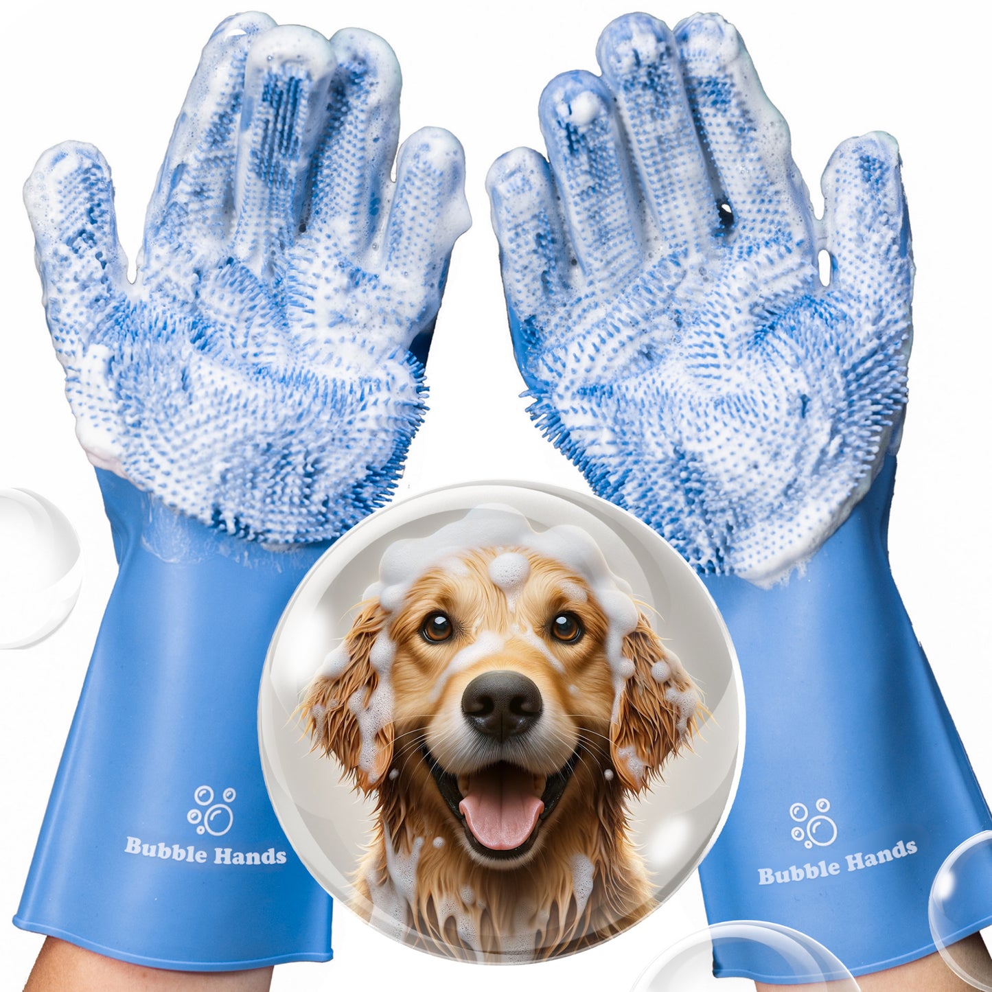 Dog Washing Gloves with Bristle Scrubbers, Reusable Silicone Gloves Ideal for Pet Bathing, Massaging & Grooming